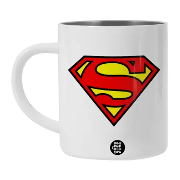 Superman vintage, Λευκή Ανοξείδωτη Μεταλλική Κούπα 450ml - Διπλού Τοιχώματος 