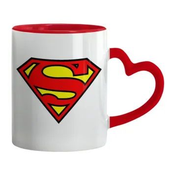 Superman vintage, Κούπα καρδιά χερούλι κόκκινη, κεραμική, 330ml