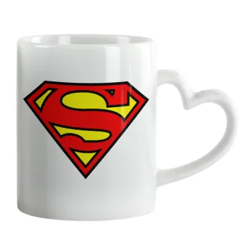 Superman vintage, Κούπα καρδιά χερούλι λευκή, κεραμική, 330ml