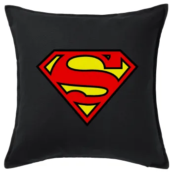 Superman vintage, Μαξιλάρι καναπέ Μαύρο 100% βαμβάκι, περιέχεται το γέμισμα (50x50cm)
