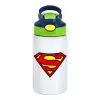 Children's hot water bottle, stainless steel, with safety straw, green, blue (350ml)