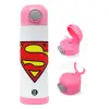 Children's hot water bottle, stainless steel, with safety straw, PINK (500ml)