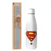 Easter Set, metallic stainless thermos bottle (500ml) & scented flat Easter candle (30cm) (GRAY)