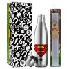 Easter Set, metallic stainless thermos flask (500ml) & scented flat Easter candle (30cm) (GRAY)