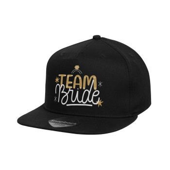 Team Bride Ruby, Καπέλο παιδικό Flat Snapback, Μαύρο (100% ΒΑΜΒΑΚΕΡΟ, ΠΑΙΔΙΚΟ, UNISEX, ONE SIZE)