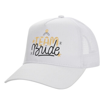 Team Bride Ruby, Structured Trucker Adult Hat, with Mesh, WHITE (100% COTTON, ADULT, UNISEX, ONE SIZE)
