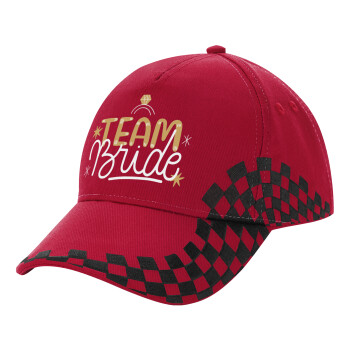 Team Bride Ruby, Καπέλο Ενηλίκων Ultimate ΚΟΚΚΙΝΟ/ΜΑΥΡΟ RACING με Σκρατς, (100% ΒΑΜΒΑΚΕΡΟ DRILL, ΕΝΗΛΙΚΩΝ, UNISEX, ONE SIZE)