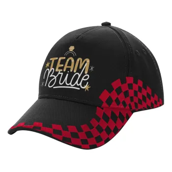 Team Bride Ruby, Καπέλο Ενηλίκων Ultimate ΜΑΥΡΟ/ΚΟΚΚΙΝΟ RACING, (100% ΒΑΜΒΑΚΕΡΟ DRILL, ΕΝΗΛΙΚΩΝ, UNISEX, ONE SIZE)