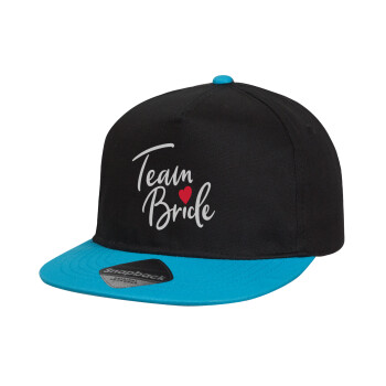 Team Bride red heart, Καπέλο παιδικό Flat Snapback, Μαύρο/Μπλε (100% ΒΑΜΒΑΚΕΡΟ, ΠΑΙΔΙΚΟ, UNISEX, ONE SIZE)