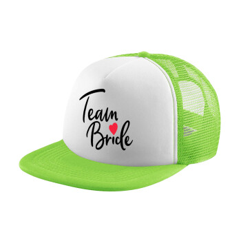 Team Bride red heart, Καπέλο Ενηλίκων Soft Trucker με Δίχτυ ΠΡΑΣΙΝΟ/ΛΕΥΚΟ (POLYESTER, ΕΝΗΛΙΚΩΝ, ONE SIZE)
