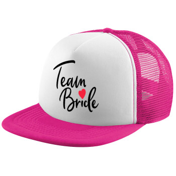 Team Bride red heart, Καπέλο Soft Trucker με Δίχτυ Pink/White 