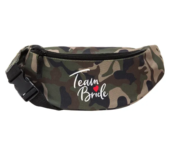 Team Bride red heart — Unisex waist bag (banana) in Jungle camouflage color with 2 pockets