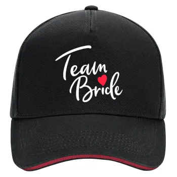 Team Bride red heart, DRILL Καπέλο Ενηλίκων Ultimate ΜΑΥΡΟ/ΚΟΚΚΙΝΟ, (100% ΒΑΜΒΑΚΕΡΟ, ΕΝΗΛΙΚΩΝ, UNISEX, ONE SIZE)