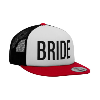 BRIDE, Καπέλο Ενηλίκων Foam Flat Snapback με Δίχτυ Κόκκινο-Λευκό-Μαύρο (POLYESTER, ΕΝΗΛΙΚΩΝ, UNISEX, ONE SIZE)