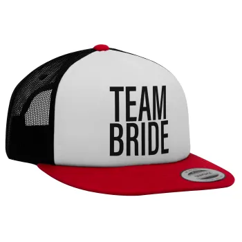 TEAM BRIDE, Καπέλο Ενηλίκων Foam Flat Snapback με Δίχτυ Κόκκινο-Λευκό-Μαύρο (POLYESTER, ΕΝΗΛΙΚΩΝ, UNISEX, ONE SIZE)