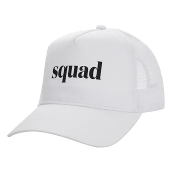Squad display, Structured Trucker Adult Hat, with Mesh, WHITE (100% COTTON, ADULT, UNISEX, ONE SIZE)