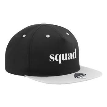 Squad display, Adult Flat Snapback Hat Black/Grey, (100% COTTON TWILL, ADULT, UNISEX, ONE SIZE)