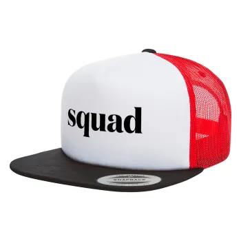 Squad display, Καπέλο Ενηλίκων Foam Flat Snapback με Δίχτυ Μαύρο-Λευκό-Κόκκινο (POLYESTER, ΕΝΗΛΙΚΩΝ, UNISEX, ONE SIZE)