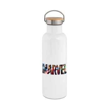 MARVEL characters, Stainless steel White with wooden lid (bamboo), double wall, 750ml