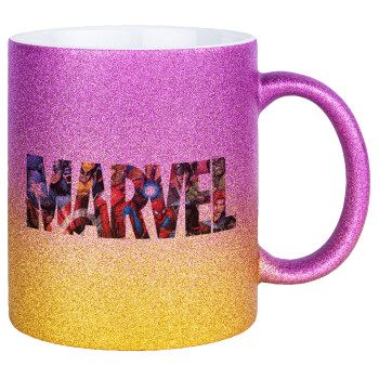 MARVEL characters, Κούπα Χρυσή/Ροζ Glitter, κεραμική, 330ml