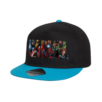 MARVEL characters, Καπέλο παιδικό Flat Snapback, Μαύρο/Μπλε (100% ΒΑΜΒΑΚΕΡΟ, ΠΑΙΔΙΚΟ, UNISEX, ONE SIZE)