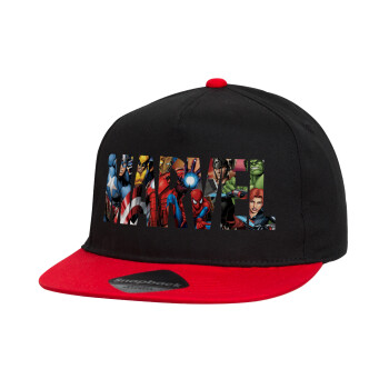 MARVEL characters, Καπέλο παιδικό Flat Snapback, Μαύρο/Κόκκινο (100% ΒΑΜΒΑΚΕΡΟ, ΠΑΙΔΙΚΟ, UNISEX, ONE SIZE)