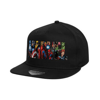 MARVEL characters, Καπέλο παιδικό Flat Snapback, Μαύρο (100% ΒΑΜΒΑΚΕΡΟ, ΠΑΙΔΙΚΟ, UNISEX, ONE SIZE)