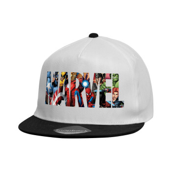 MARVEL characters, Καπέλο παιδικό Flat Snapback, Λευκό (100% ΒΑΜΒΑΚΕΡΟ, ΠΑΙΔΙΚΟ, UNISEX, ONE SIZE)