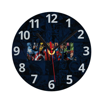 MARVEL characters, Ρολόι τοίχου γυάλινο (20cm)