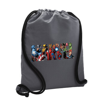 MARVEL characters, Τσάντα πλάτης πουγκί GYMBAG ΓΚΡΙ, με τσέπη (40x48cm) & χονδρά κορδόνια