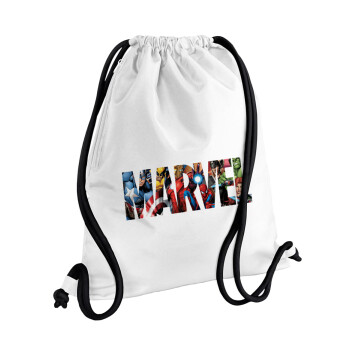 MARVEL characters, Τσάντα πλάτης πουγκί GYMBAG λευκή, με τσέπη (40x48cm) & χονδρά κορδόνια