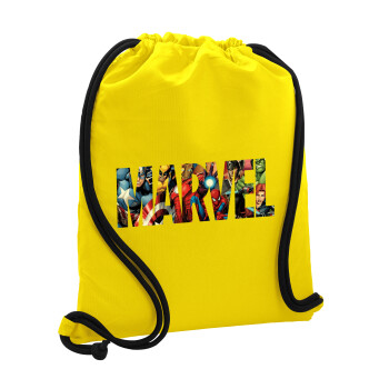 MARVEL characters, Τσάντα πλάτης πουγκί GYMBAG Κίτρινη, με τσέπη (40x48cm) & χονδρά κορδόνια