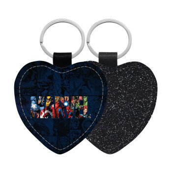 MARVEL characters, Μπρελόκ PU δερμάτινο glitter καρδιά ΜΑΥΡΟ