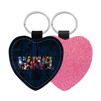 MARVEL characters, Μπρελόκ PU δερμάτινο glitter καρδιά ΡΟΖ