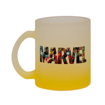 MARVEL characters, Κούπα γυάλινη δίχρωμη με βάση το κίτρινο ματ, 330ml