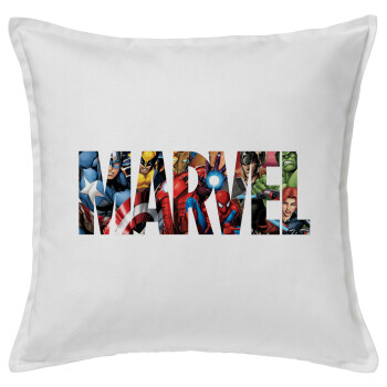 MARVEL characters, Μαξιλάρι καναπέ ΛΕΥΚΟ 100% βαμβάκι, περιέχεται το γέμισμα (50x50cm)