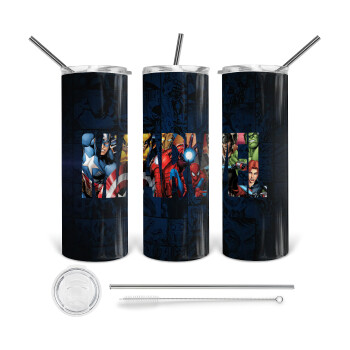 MARVEL characters, 360 Eco friendly stainless steel tumbler 600ml, with metal straw & cleaning brush