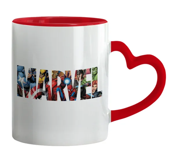 MARVEL characters — Κούπα καρδιά χερούλι κόκκινη, κεραμική, 330ml