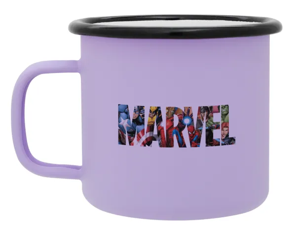 MARVEL characters — Metal enamel mug, matte light pastel purple, 360ml