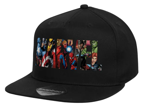MARVEL characters — Καπέλο παιδικό Flat Snapback, Μαύρο (100% ΒΑΜΒΑΚΕΡΟ, ΠΑΙΔΙΚΟ, UNISEX, ONE SIZE)
