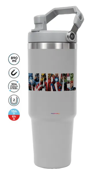 MARVEL characters — ΓΚΡΙ Travel Tumbler Θερμός με χερούλι και καλαμάκι 890ml