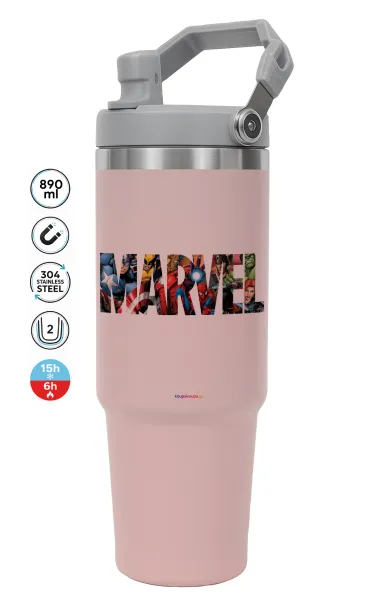 MARVEL characters — ΡΟΖ Travel Tumbler Θερμός με χερούλι και καλαμάκι 890ml
