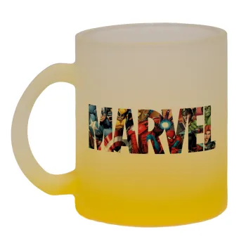MARVEL characters, Κούπα γυάλινη δίχρωμη με βάση το κίτρινο ματ, 330ml