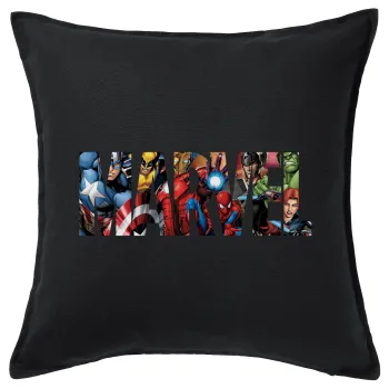MARVEL characters, Μαξιλάρι καναπέ Μαύρο 100% βαμβάκι, περιέχεται το γέμισμα (50x50cm)