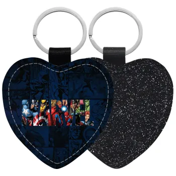 MARVEL characters, Μπρελόκ PU δερμάτινο glitter καρδιά ΜΑΥΡΟ