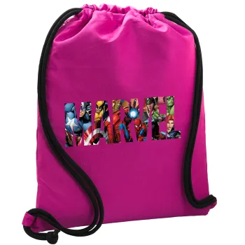 MARVEL characters, Backpack pouch GYMBAG Fuchsia, with pocket (40x48cm) & thick cords