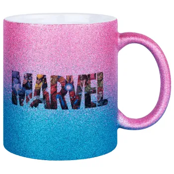 MARVEL characters, Κούπα Χρυσή/Μπλε Glitter, κεραμική, 330ml
