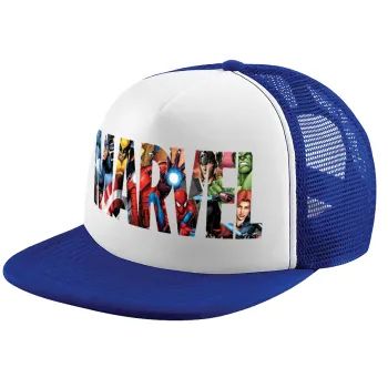 MARVEL characters, Adult Soft Trucker Hat with Blue/White Mesh (POLYESTER, ADULT, UNISEX, ONE SIZE)