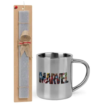 MARVEL characters, Πασχαλινή Λαμπάδα με μεταλλική κούπα θερμό (300ml) & κερί αρωματικό πλακέ (30cm) (ΓΚΡΙ)