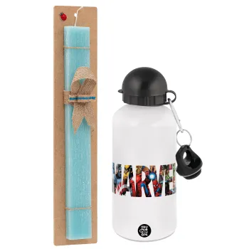 MARVEL characters, Πασχαλινή Λαμπάδα με παγούρι μεταλλικό αλουμινίου (500ml) & λαμπάδα αρωματική πλακέ (30cm) (ΤΙΡΚΟΥΑΖ)